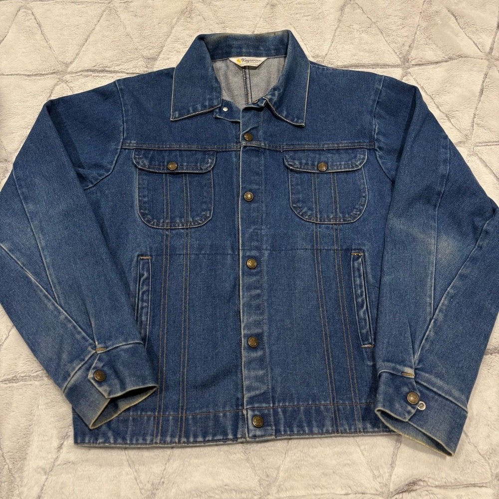 Vintage 70s Denim Jacket MensL Key Imperial Blue Trucker Snap USA Jean Western